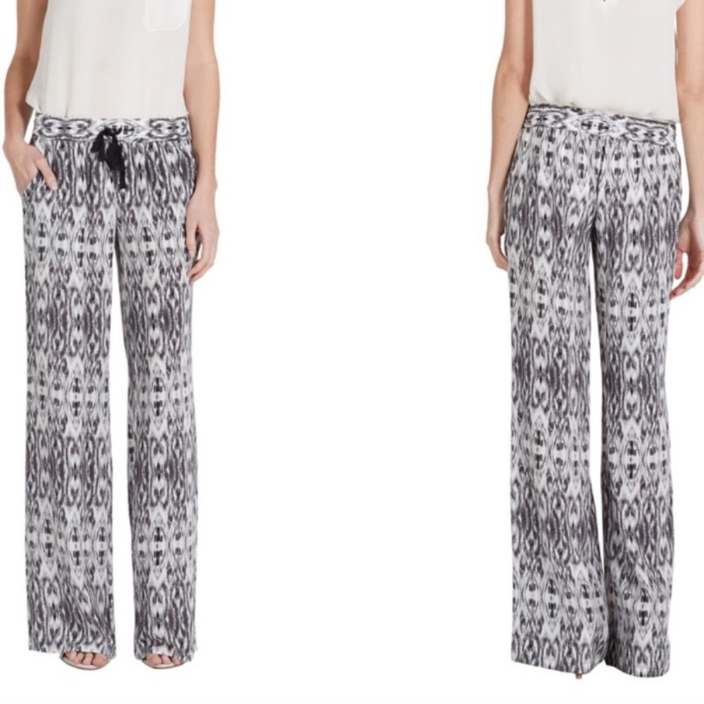 Joie Black & White Ikat-Print Wide Leg Pants
